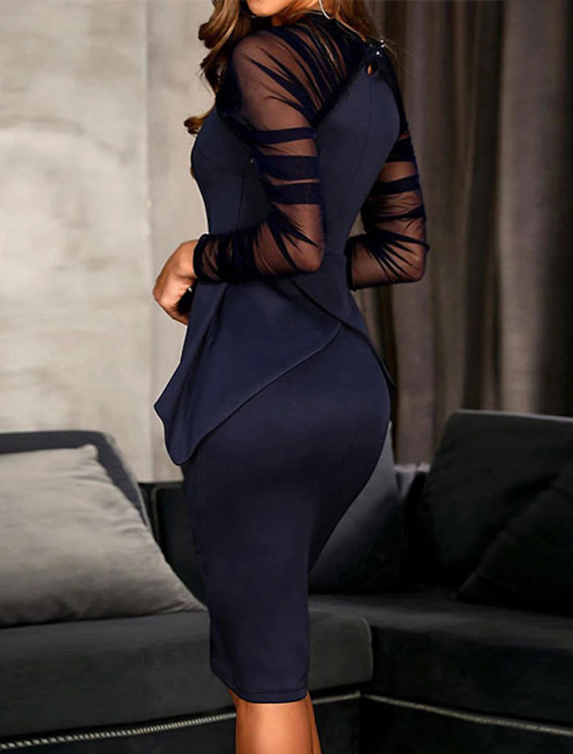 Wholesale Sheath / Column Cocktail Dresses Black Dress Wedding Guest Cocktail Party Knee Length Long Sleeve High Neck Fall Wedding Guest Spandex with Ruched Ruffles